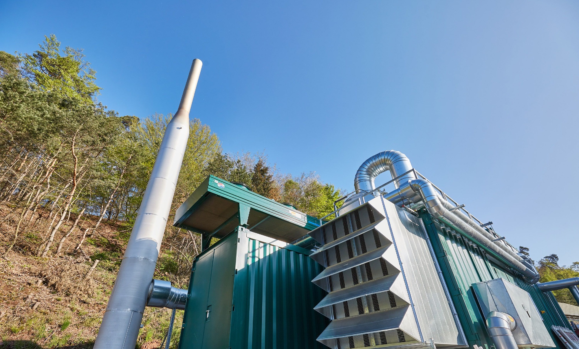 ZAK Gasmotor-BHKW mit Schornstein und Abgasreinigungsanlage für umweltfreundliche Energieerzeugung aus Biogas