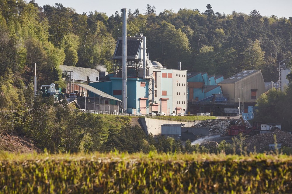 ZAK Biomasseheizkraftwerk inmitten grüner Waldlandschaft