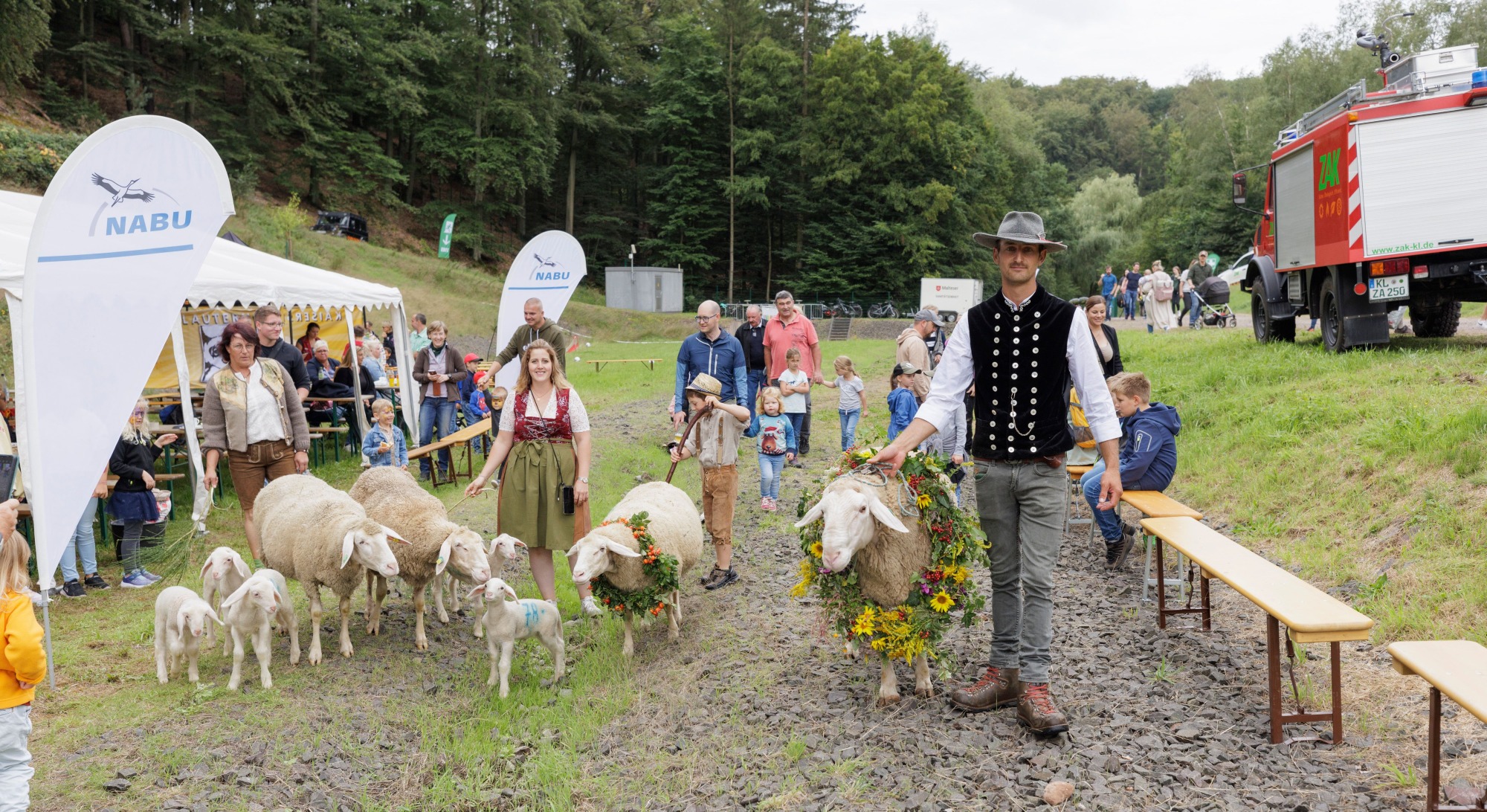 ZAK Almabtrieb mit Schäfer, Schafen und Besuchern auf der Festwiese